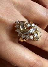 Load image into Gallery viewer, 14k Gold and Diamond Cluster Ring with Baguettes