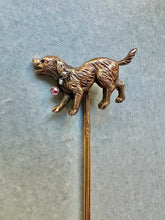 Load image into Gallery viewer, 18k Vintage Dog Stickpin with Diamond and Ruby Collar -