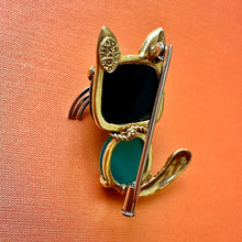 Load image into Gallery viewer, Corletto 18k Gold Onyx Ruby & Chrysoprase Cat Brooch -