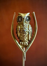 Load image into Gallery viewer, Vintage 14k Gold Diamond Eyed Owl on Wishbone Branch