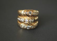 Load image into Gallery viewer, 14k Gold and Diamond Triple Cigar Band Ring - Rings