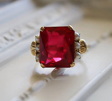 Load image into Gallery viewer, 14k Gold and Synthetic Sapphire Ring with Seed Pearls