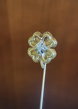 Load image into Gallery viewer, 14k Gold & Diamond 4-Leaf Clover Stick Pin in Original Box