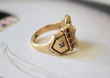 Load image into Gallery viewer, 14k Gold Diamond Buckle Ring with Garnets