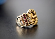 Load image into Gallery viewer, 14k Gold Diamond Buckle Ring with Garnets