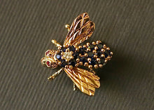 Load image into Gallery viewer, 18k Diamond and Sapphire Herbert Rosenthal Bee Brooch -