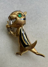Load image into Gallery viewer, 18k Gold, Diamond and Emerald Chipmunk Pin