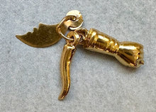 Load image into Gallery viewer, 18k Gold Mini Figa Cornicello & Moon Pendant