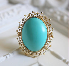 Load image into Gallery viewer, 18kt Gold Cannetille Ring with 11 carat Genuine Persian Turquoise Stone