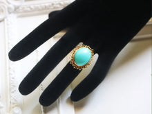 Load image into Gallery viewer, 18kt Gold Cannetille Ring with 11 carat Genuine Persian Turquoise Stone
