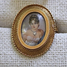 Load image into Gallery viewer, Corletto Brooch - 18kt Gold Handpainted Portrait of a Woman with Genuine Diamond