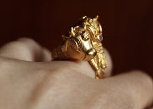 Load image into Gallery viewer, Ilias LalaOunis 18k Gold and Ruby Bulls Head Ring