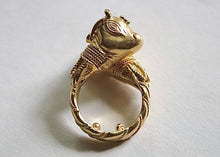 Load image into Gallery viewer, Ilias LalaOunis 18k Gold and Ruby Bulls Head Ring