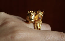 Load image into Gallery viewer, Ilias LalaOunis 18k Gold and Ruby Bulls Head Ring