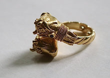 Load image into Gallery viewer, Ilias LalaOunis 18k Gold and Ruby Bulls Head Ring