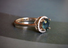 Load image into Gallery viewer, Sapphire Ring in a Halo of Diamonds and Set in 14kt Rose