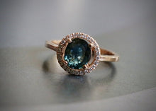 Load image into Gallery viewer, Sapphire Ring in a Halo of Diamonds and Set in 14kt Rose