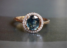 Load image into Gallery viewer, Sapphire Ring in a Halo of Diamonds and Set in 14kt Rose