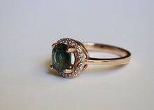 Load image into Gallery viewer, Sapphire Ring in a Halo of Diamonds and Set in 14kt Rose