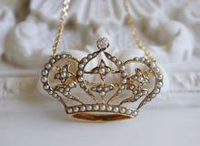 Load image into Gallery viewer, Victorian 14k Yellow Gold Seed Pearl & Diamond Crown
