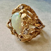 Load image into Gallery viewer, 14kt Opal and Diamond Ring in Foliate Setting - Fine Jewelry