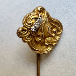 Art Nouveau Era Figural Stickpin with Diamonds - Fine