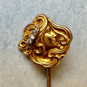 Art Nouveau Era Figural Stickpin with Diamonds - Fine