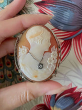 Load image into Gallery viewer, Antique Art Nouveau carved Shell Cameo “en habille&quot; with Old Mine Diamond 1920s 