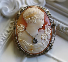 Load image into Gallery viewer, Cameo “en Habille” with Old Mine Diamond in 14k White Gold 