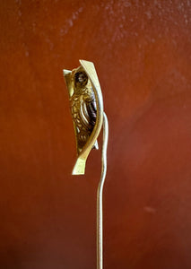 Vintage 14k Gold Diamond Eyed Owl on Wishbone Branch 