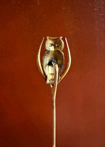 Vintage 14k Gold Diamond Eyed Owl on Wishbone Branch 