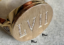 Load image into Gallery viewer, Vintage Roman Numeral 57 18k Gold and Diamond Ring