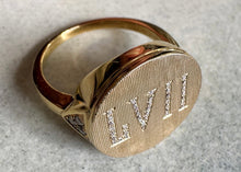 Load image into Gallery viewer, Vintage Roman Numeral 57 18k Gold and Diamond Ring