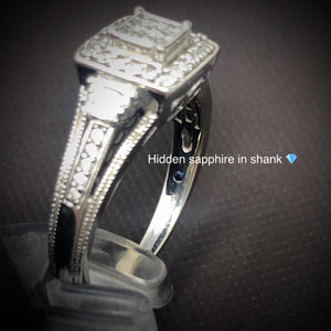 10kt White Gold and Diamond Ring with Hidden Sapphire