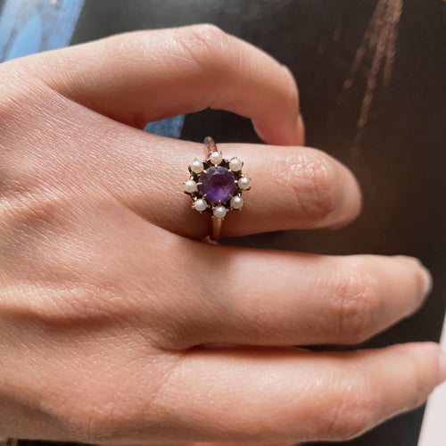 14k Amethyst & Seed Pearl Ring