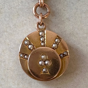 14k Gold and Seed Pearl Locket Watch Fob