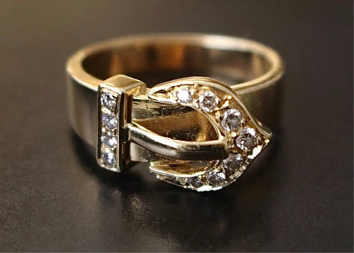 14k Gold & Diamond Buckle Ring