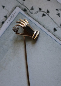 14k Gold Hand Stickpin with Old Cut Diamond