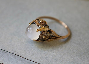 14k Gold & Moonstone Art Nouveau Ring - Jewelry