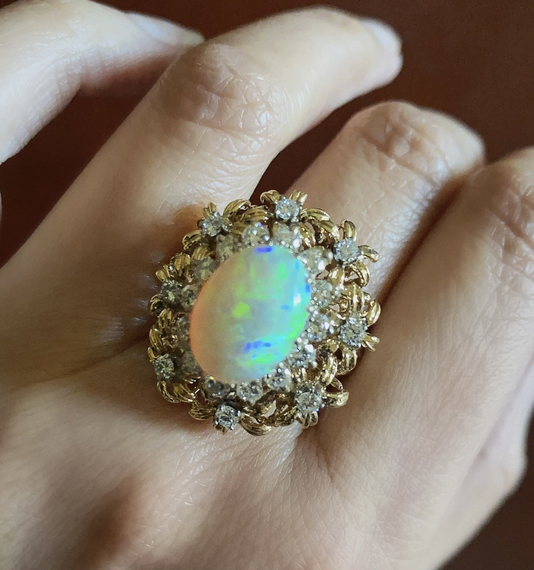 14k Gold Opal and Diamond Ring - Fine Jewelry