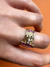 Load image into Gallery viewer, 14k Gold Ruby &amp; Diamond Adjustable Buckle Belt Ring