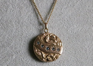 14k Victorian Serpent & Sapphire Locket with Chain