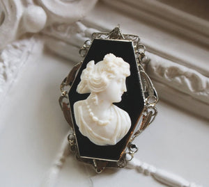 14k White Gold & Hardstone Onyx Cameo Pendant or Brooch