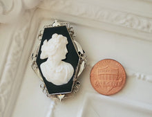 Load image into Gallery viewer, 14k White Gold &amp; Hardstone Onyx Cameo Pendant or Brooch