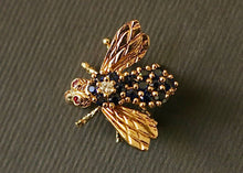 Load image into Gallery viewer, 18k Diamond and Sapphire Herbert Rosenthal Bee Brooch - 