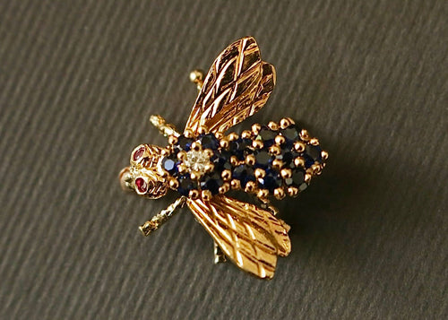 18k Diamond and Sapphire Herbert Rosenthal Bee Brooch - 