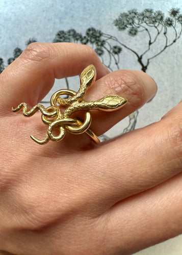 18k Gold Lalaounis Double Snake Ring - Signed Fine Jewelry