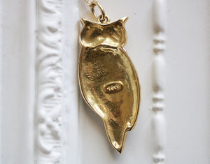 18k Gold Owl Vintage Pendant with Chain