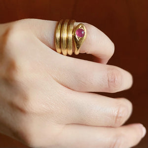 18k Lalaounis Snake Ring with Ruby Cabochon - Jewelry