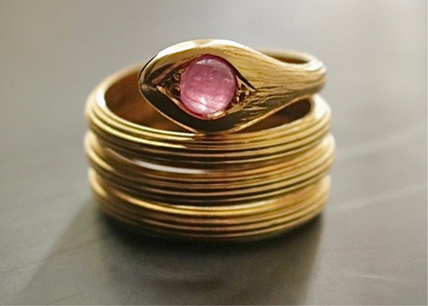 18k Lalaounis Snake Ring with Ruby Cabochon - Jewelry